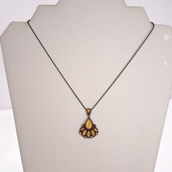 Vtg 1928 Copper Toned Yellow Moon Glow Rhinestone Necklace chain - Picture 2 of 8